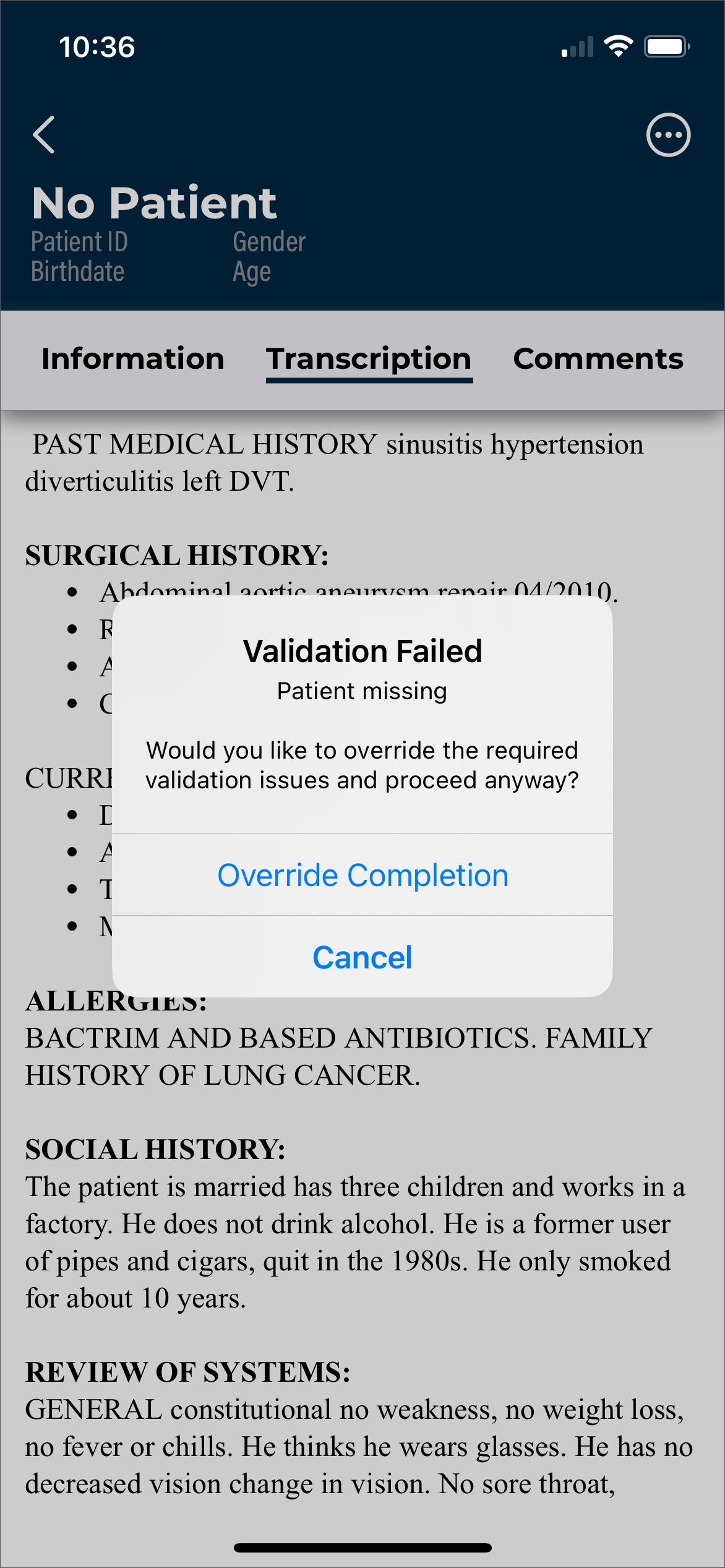 Validation Override