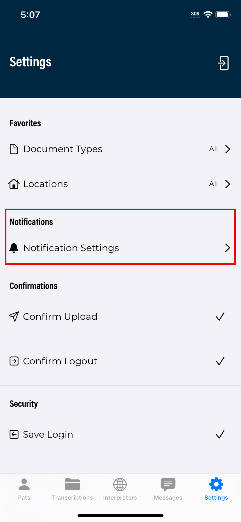 Settings Tab Notifications